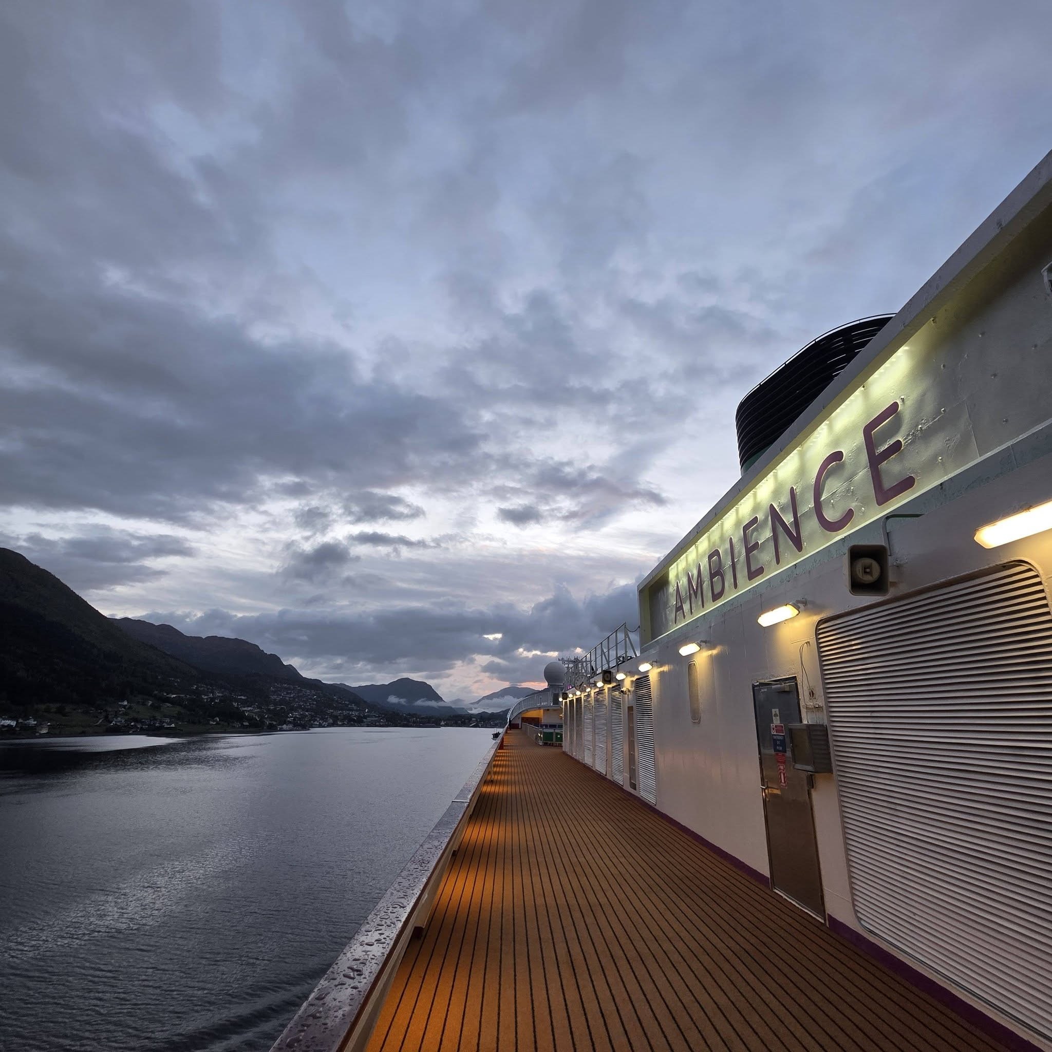 Ambience’s deck beside the Norwegian fjord