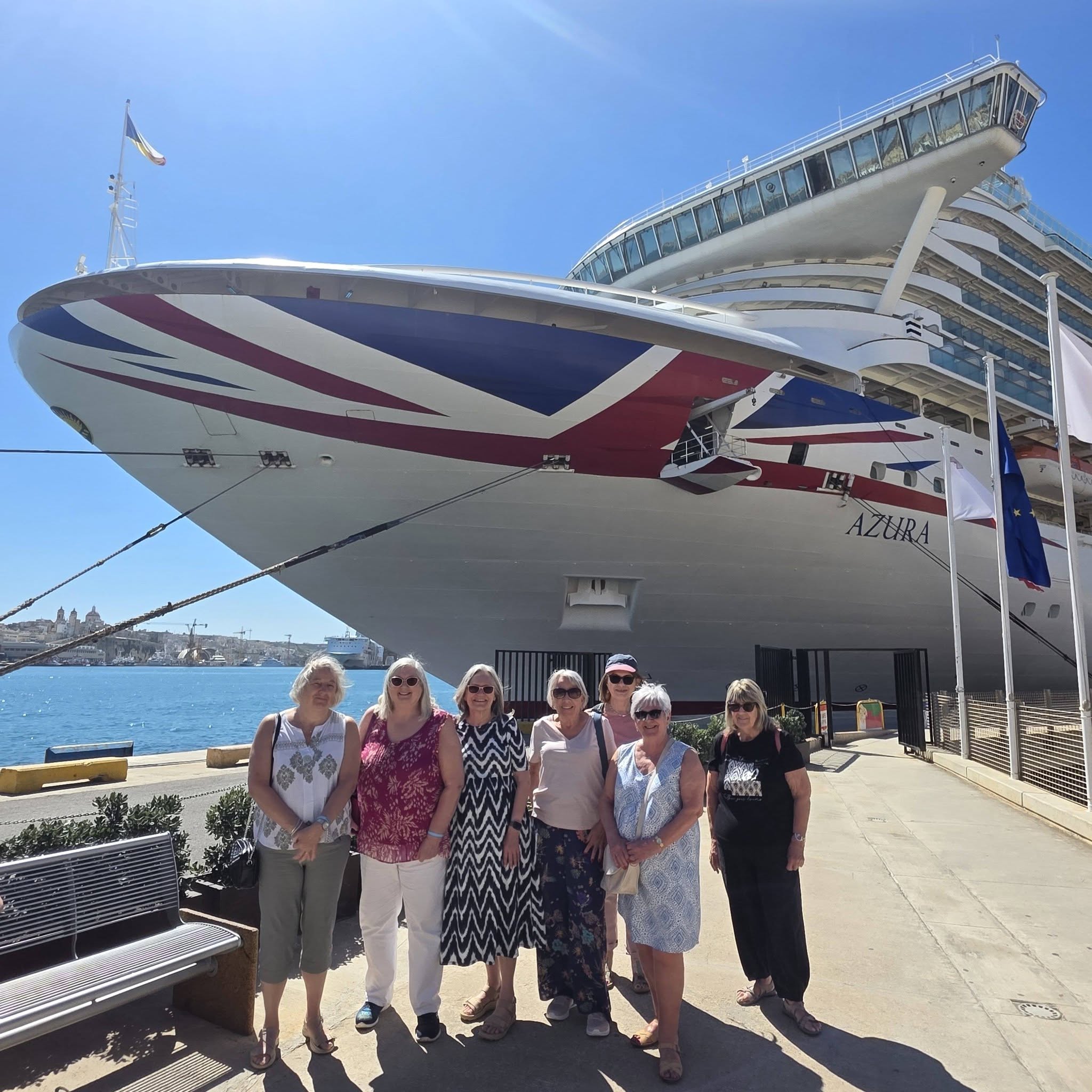 Our solo travellers gathered in front of P&O Azura in Malta